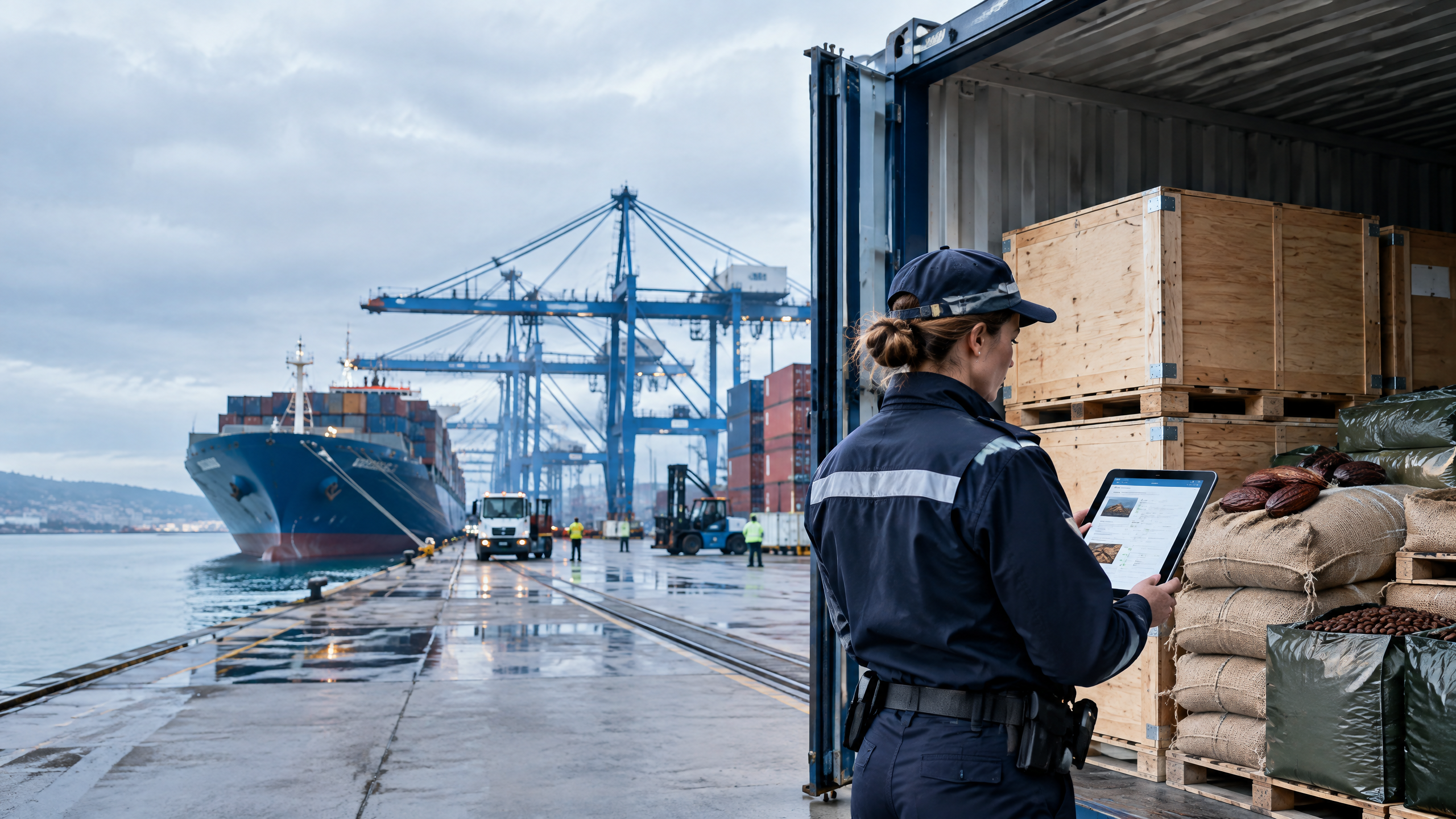 Contrôle douanier et diligence raisonnée RDUE sur des marchandises en conteneur dans un port européen